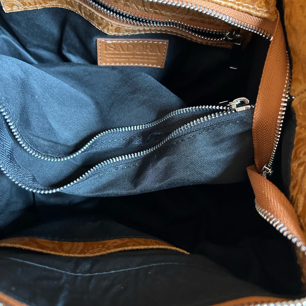 Caramel Brown Embossed Leather Shoulder Bag - Picture 5 of 16
